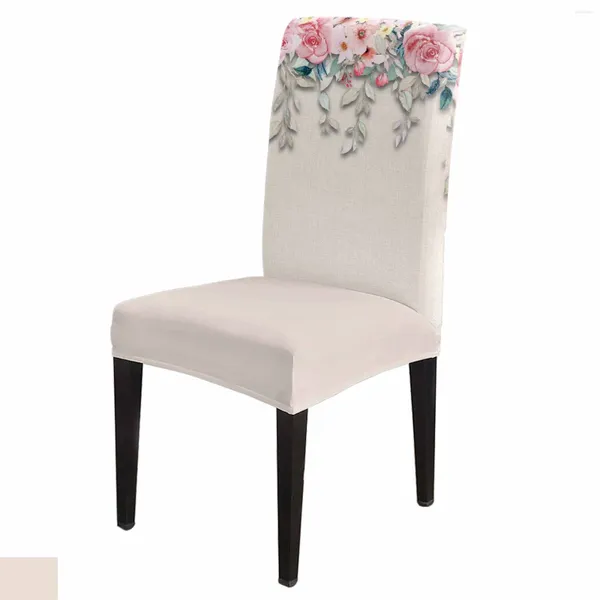 Housses de chaise couleur fleur, ensemble de housses dessinées à la main, housse de siège en Spandex extensible pour la cuisine, décoration de la maison, salle à manger