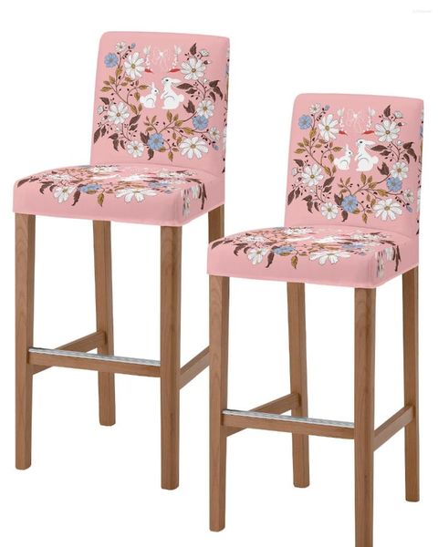 Cubiertas de silla Flower Leave Bow High Back 2pcs para cocina Elástico Bar Taburete Slipcover Comedor Fundas de asiento