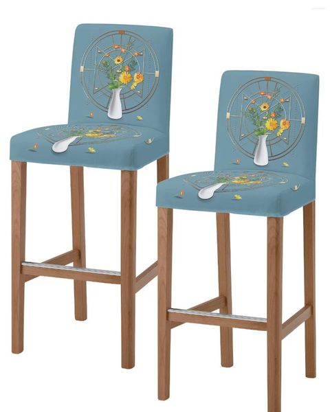 Cubiertas de silla Patrón de jarrón de pétalos de flores 2 piezas 2 piezas para la cocina de la barra elástica de la barra de bar