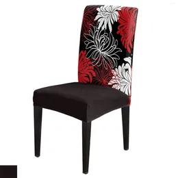 Couvercles de chaise fleur rouge blanc noir chrysanthemum couvercle salle à manger spandex stretch siège home bureau de décoration de bureau de bureau