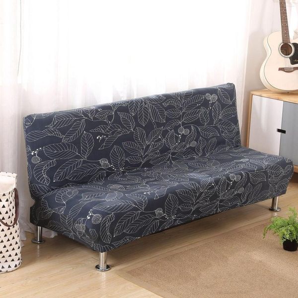 Housses de chaise Housse de canapé-lit pliante Couleur unie Futon Housse sans bras Polyester 2 coussins Canapé pour forme de L