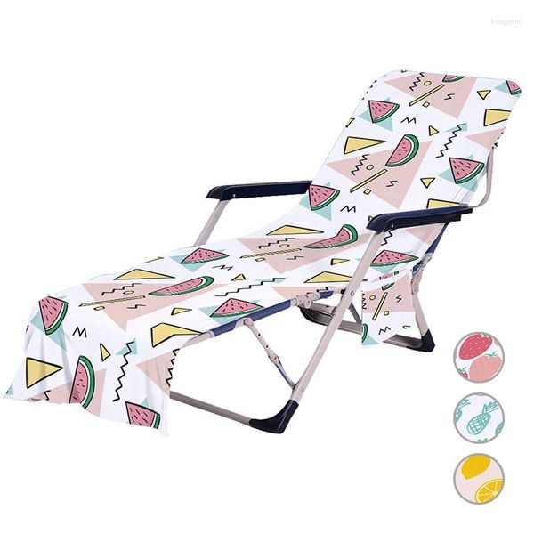 Housses de chaise série Fruits, serviette inclinable d'été, couverture de plage en microfibre douce avec poche latérale, imprimé pastèque, ananas, salon