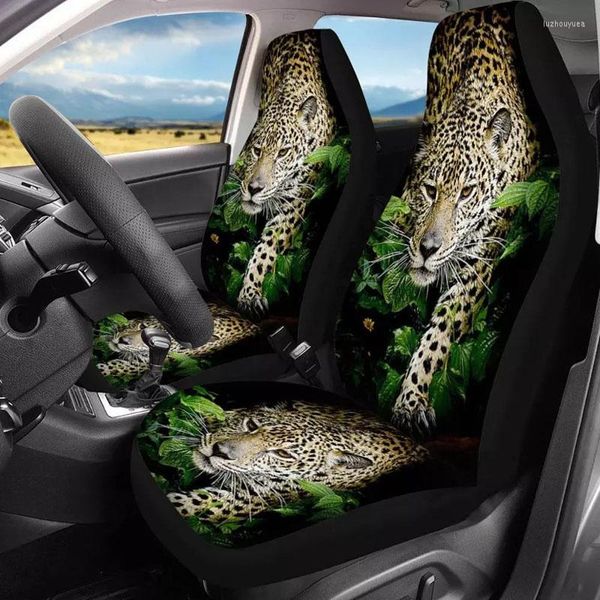 Couvre-chaises drôle 3D Animal Leopard Print Set de 2 Couvercle de siège d'auto avant Universal pour hommes Auto Intérieur Accessoires Protecteur