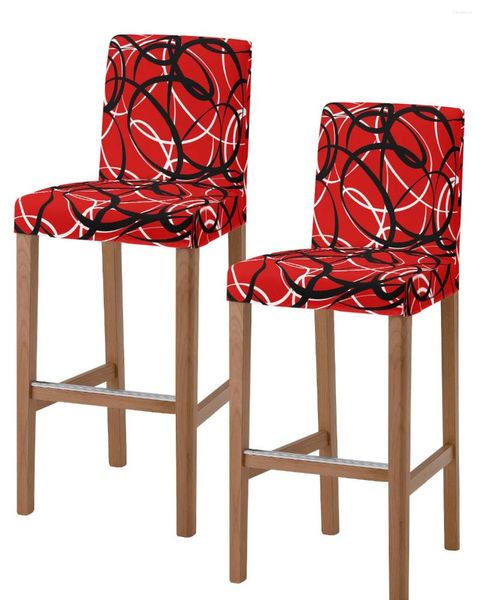 Couvriers de chaise Courbe géométrique Texture blanche noir tabouret de bar rouge Cafe Bureau Hlebouts amovibles Couverture de siège pour pub