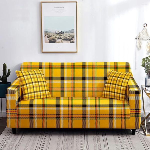 Housses de chaise géométrique vichy housse de canapé jaune Simple Tartan canapé lavable protecteur de meubles pour salon extensible