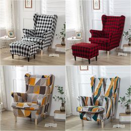 Housses de chaise à carreaux géométriques, en Spandex extensible, lavables, nordiques, pour canapé, relaxation, avec coussin de siège