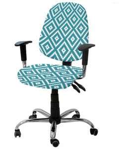 Silla cubre la textura cuadrada geométrica azul del sillón elástico cubierta de la computadora el estiramiento de la oficina removible asiento dividido