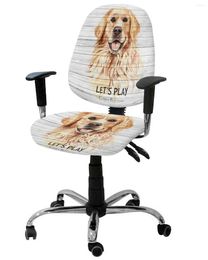 Couvre-chaises Golden Retriever Chien Wood Plank Elastic Failchair Computer Hover Stretch Rovible Office Office Slipver Split Sild