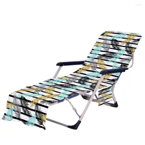 Cubiertas de silla Plumas de hoja verde Salón Toalla de playa Cubierta Microfibra Piscina Baño de sol Chaise con bolsillos