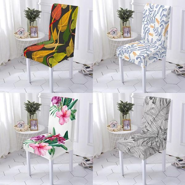 Housses de chaise plantes vertes matériau élastique Chaise housse de siège amovible 1/2/4/6 pièces extensible salle à manger Anti-sale cuisine