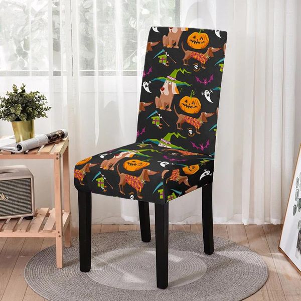 Housses de chaise extensibles pour salle à manger d'Halloween, housse élastique à imprimé citrouille pour tabourets de cuisine, décoration de fête