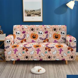 Couvriers de chaise Halloween Pumpkin Print Couch Er Soft Stretchy Sofa Sliper Polyester Washable Meubles Protecteur pour le salon Bedro Dhhua