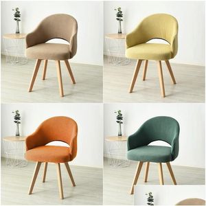 Fundas para sillas Silla curvada con respaldo hueco ER Sólido Spandex Sillón de escritorio Ers Comedor Cafetería Maquillaje Sofá Slipers Stoelhoezen Eetkamer D Dhxex