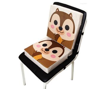 Stoelbedekkingen thuis kussen piano pad baby mat 4pcs draagbaar Demonteerbare verstelbare schattige schattige dierenprint vlas kinderen dineren Verhooging