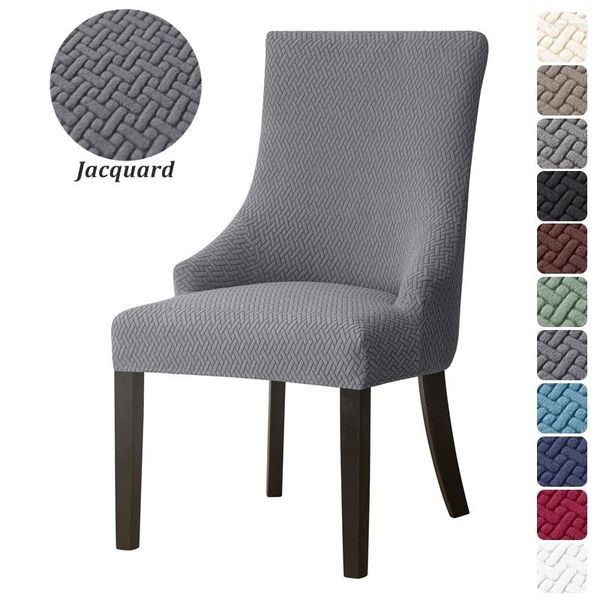 Cubiertas para sillas Jacquard Comedor Respaldo alto Cubierta inclinada Acento elástico Sillas de boda Funda para asiento Color sólido Fiesta en casa