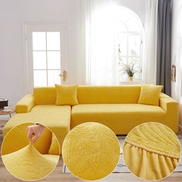 Fundas para sillas Tela de felpa jacquard Funda de sofá amarilla para sala de estar Color sólido Todo incluido Funda de sofá de esquina elástica moderna 45010 230828