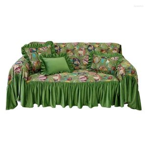 Housses de chaise Housse de canapé en jacquard pour salon Protecteur de canapé Serviette de fleur de plante avec jupe à volants décorative anti-poussière