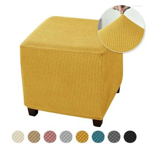 Housses de chaise Jacquard carré Ottoman couverture polaire extensible repose-pieds tabouret anti-poussière housses repose-pieds pour pouf de salon