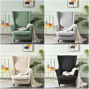 Stoelhoezen Jacquard Vleugelhoes Effen Kleur Wingback Bank Stretch Anti-vuil Fauteuil Hoes Met Zitkussen