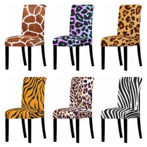Stoelhoezen Leopard Print Cover Office Home Spandex Dinner Diner Room Onregelmatige lijntafel en stoelen stoelen