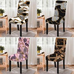 Fundas para sillas con diseño de rosa de leopardo, funda de comedor lavable para la tos elástica, asiento de oficina antiincrustante para restaurante y banquetes