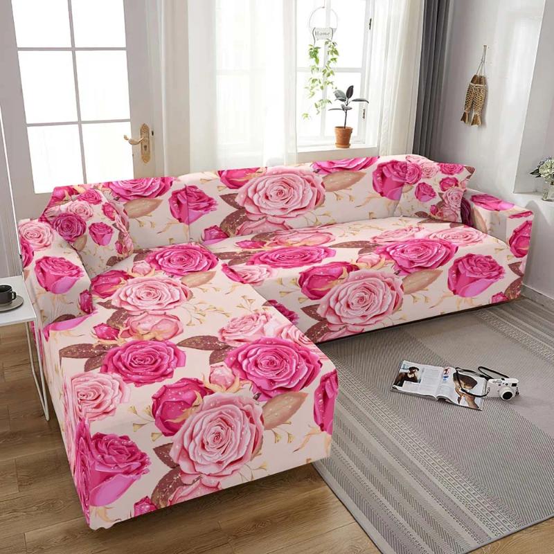 Chair Covers Living Room Sofa Cover Under Bright Rose Pattern Stretch Corner For 1/2/3/4 Sitting Area L Shape