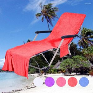 Couvre-chaise Lounge Place Towel Cover Microfiber Pool avec poches extérieures de la piscine grande poche