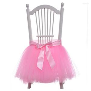 Fundas para sillas Lovely White Pink Country Kid Baby Shower Cumpleaños Bautismo Evento Suministros para fiestas TUTU Decoración de bodas Falda de lazo de tul