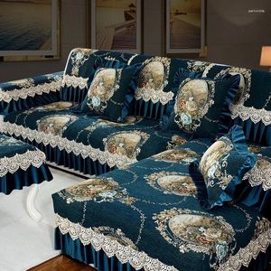 Housses de chaise de luxe en chenille, tapis de canapé, style européen, tissu à grandes fleurs, coussin de siège antidérapant, couverture complète en bois massif d'hiver