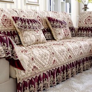 Stoelhoezen Luxe Jacquard Sofa Cover Red Lace Linen Furniture Living Room Slipcover Non-slip kussen handdoek kussensloop