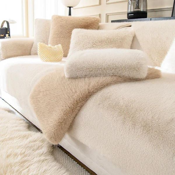 Housses de chaise de luxe en peluche, coussin de canapé, oreiller, salon, maison, dossier, serviette antidérapante, accoudoir, tissu épais et doux à couverture complète