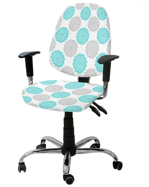 Cubiertas de silla Mandala Gris Azul Textura Sillón elástico Cubierta de computadora Estiramiento Extraíble Oficina Slipcover Asiento dividido