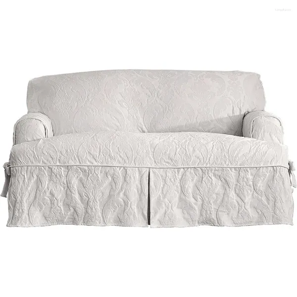 Cubiertas de silla Matelasse Damask 1 pieza T-Cushion Kick Pleat Sofá Slipcover White Freight Free Ajustable Cubierta Elástica Slipcovers