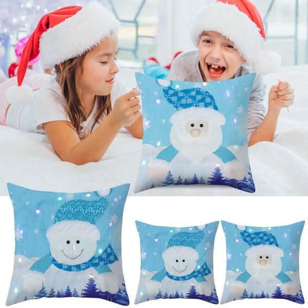 Housses de chaise Merry Christmas LED Light Glowing Santa Taie d'oreiller Coussin Tissu