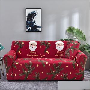 Cubiertas de silla Feliz Navidad Sofá impreso Er Santa Claus Ramas de cedro Sofá elástico Tema Sliper rojo para sala de estar 2 3 4 Drop Deli DHMBF
