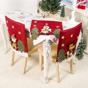 Stoelhoes Merry Christmas Santa Red Hat Dineren terug kerstfeestje Dinertafel Leuke cartoon decor ornamenten