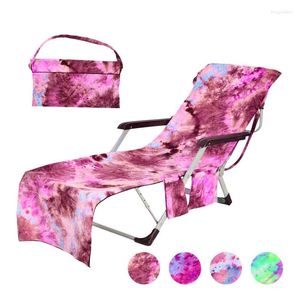 Cubiertas de silla Microfibra gradiente impresión playa chaise lounge cubierta con bolsillos laterales sin deslizamiento toalla de baño de secado rápido para tumbona