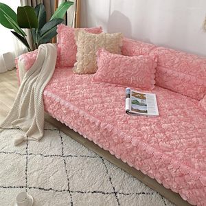 Stoelbedekkingen Moderne Rose Pluche Sofa Cover 5 -zits vaste dikke hoek L Vorm Lederen bank SLIPCOVER LAATS LANTHAIER FURNITURE BESCHREIDING