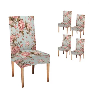 Cubiertas de silla Musesh Hermosas Roses Cining Slip fundas en toda la temporada Juego romántico de 4 estiramientos extraíbles lavables para la cocina de la habitación