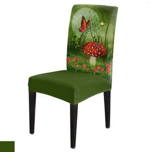 Housses de chaise champignon papillon vert conte de fées salle à manger mariages banquet housse extensible cuisine Spandex