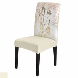 Couvre-chaise Style National Bamboo Bird Branch Cover Stretch Elastic Dining Room Scecover Spandex Case pour le bureau