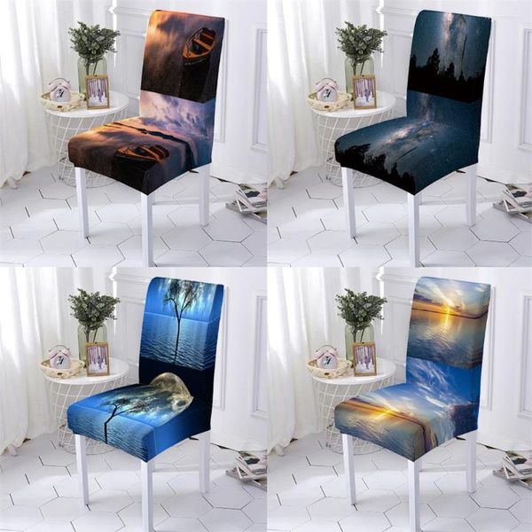 Fundas para sillas Sillas de estilo de paisaje natural Funda de asiento elástica Patrón de puesta de sol Stuhlbezug