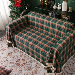 Housses de chaise Couverture complète antidérapante Housse de canapé multifonctionnelle Serviette de vacances de Noël Plaid teint en fil vert Nappe de couverture vintage