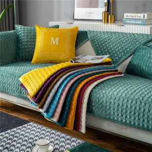 Stoelbekleding Noordse zachte 3 -zits bankdeksel fluweel gewatteerd rood groen korte slipcover anti slip kussen loveseat enkele fauteuil handdoek.