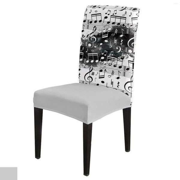 Housses de chaise Note Musique Noir Blanc Aquarelle Splash Couverture Salle à manger Spandex Stretch Seat Home Office Decor Desk Case Set