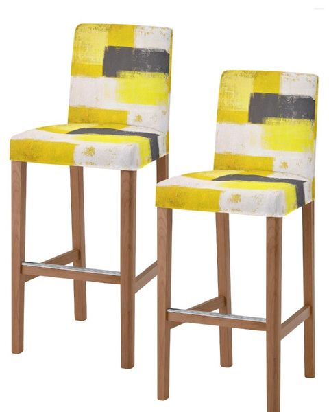 Chaise couvre la peinture à l'huile abstraite tabouret de bar jaune géométrique élastique