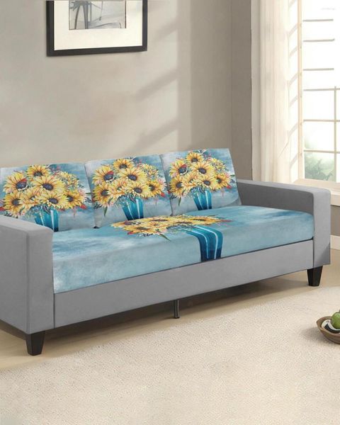 Fundas para sillas Pintura al óleo Textura Girasoles Jarrones Funda de cojín para asiento Protector de sofá Estiramiento Lavable Fundas elásticas extraíbles