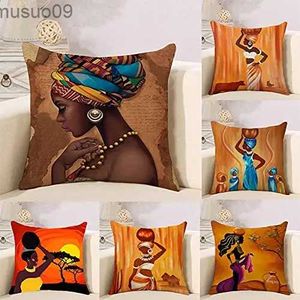 Stoelhoezen Geschilderd Afrikaanse vrouwen linnen kussensloop bankkussenhoes huisdecoratie kan voor u worden aangepast 40x40 50x50 60x60 45x45