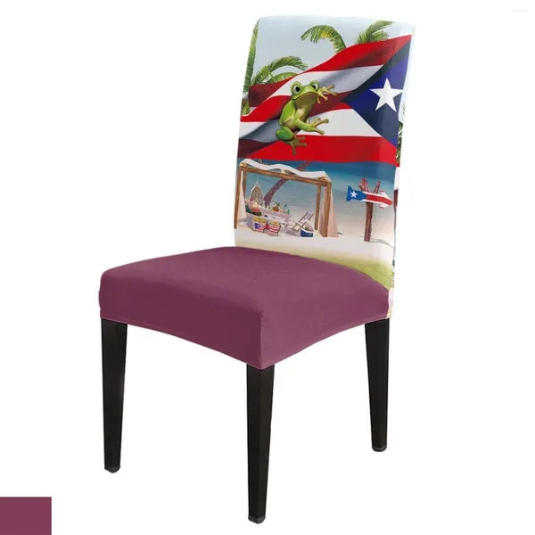 Couvre-chaise Palm Tree Porto Rico Flag Frog Beach Dining Cover Kitchen Stretch Spandex Seat Slipcover pour Banquet Wedding Party