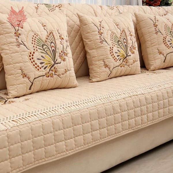 Couvre-chaise Pastoral Butterfly Broidered Sofa Cover Hlebcovers Cotton Canape Quilting Anti-Slip Sectional Furniture Couch SP3601